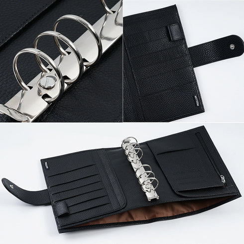 Moterm Luxe Personal Wide Litchi Grain Leather Planner 30 MM Silver Rings Notebook Organizer Agenda LARGE BACK POCKET