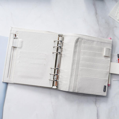 Moterm Luxe Personal Wide Litchi Grain Leather Planner 30 MM Silver Rings Notebook Organizer Agenda LARGE BACK POCKET