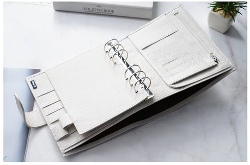 Moterm Luxe Personal Wide Litchi Grain Leather Planner 30 MM Silver Rings Notebook Organizer Agenda LARGE BACK POCKET