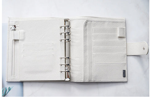 Moterm Luxe Personal Wide Litchi Grain Leather Planner 30 MM Silver Rings Notebook Organizer Agenda LARGE BACK POCKET