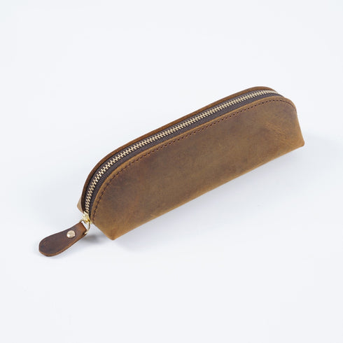 Genuine Leather Pencil Case Vintage Handmade Zipper Pen Bag Storage Pouch Classic Customized Souvenirs Prizes Gift Supplies