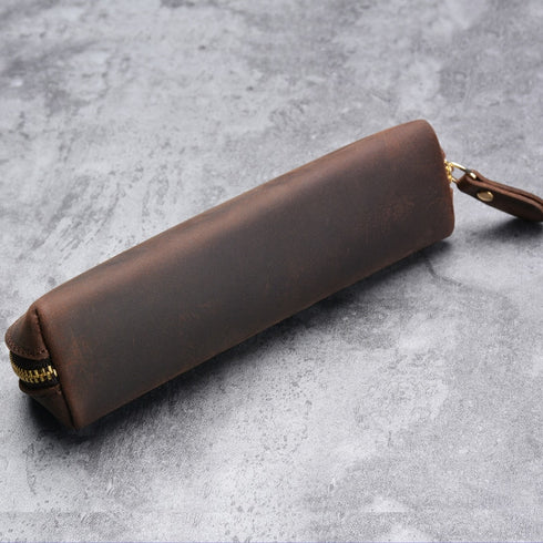 Genuine Leather Pencil Case Vintage Handmade Zipper Pen Bag Storage Pouch Classic Customized Souvenirs Prizes Gift Supplies