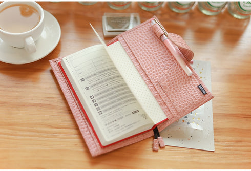 Moterm CROC WEEKS Leather Cover | Back Pocket and Double Clasps Notebook Diary Journal Planner Weeks Cover