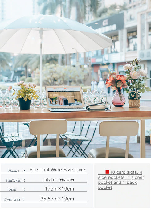 Moterm Luxe Personal Wide Litchi Grain Leather Planner 30 MM Silver Rings Notebook Organizer Agenda LARGE BACK POCKET