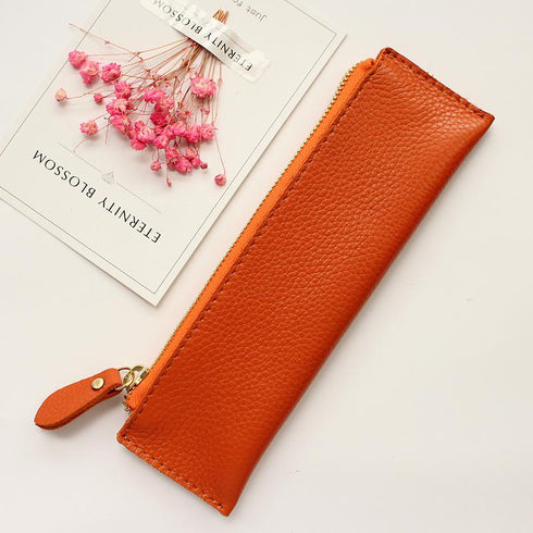 Litchi Grain School Pencil Cases Vintage Zipper Bag High-quality Cowhide Pencil Bag Retro Gift Stationery Supplies