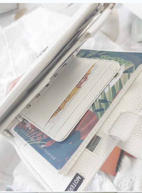 Moterm Genuine Leather Card Holder Flyleaf for Ring Planner with 6 Card Slots And Middle Pocket ID Credit Card Bag Binder Accessory