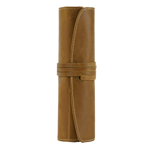 Genuine Leather Rollup Pen Roll Pencil Roll Pencil Bag Pen Large Storage Pouch Organizer Case School Pencil Roll Office Vintage Retro St