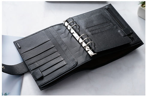 Moterm Luxe Personal Wide Litchi Grain Leather Planner 30 MM Silver Rings Notebook Organizer Agenda LARGE BACK POCKET