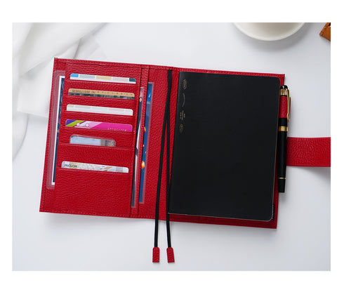 Moterm Firm Pebbled Grain Leather A5 A6 B6 Weeks Cherry Red Color Genuine Cowhide Planner Rings Notebook Cover Diary Agenda Organizer Journey