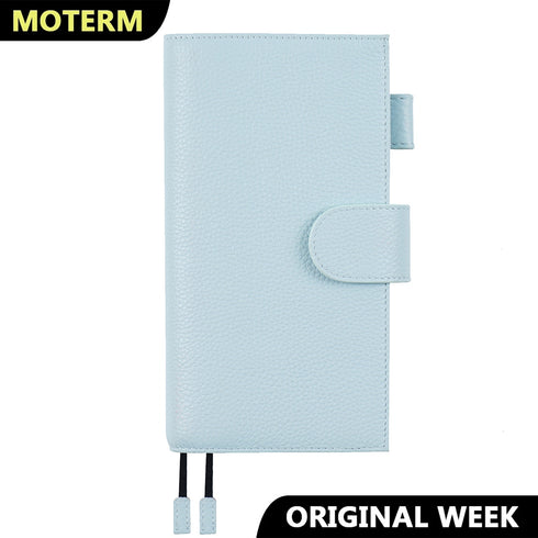 Moterm Pebbled Leather Original Weeks Cover for Hobonichi and Skinny Mini Happy Planner with Back Pocket and Double Clasps Diary