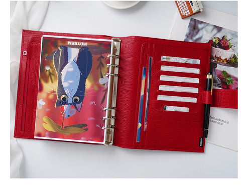 Moterm Firm Pebbled Grain Leather A5 A6 B6 Weeks Cherry Red Color Genuine Cowhide Planner Rings Notebook Cover Diary Agenda Organizer Journey