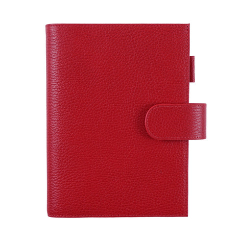 Moterm Firm Pebbled Grain Leather A5 A6 B6 Weeks Cherry Red Color Genuine Cowhide Planner Rings Notebook Cover Diary Agenda Organizer Journey
