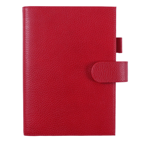 Moterm Firm Pebbled Grain Leather A5 A6 B6 Weeks Cherry Red Color Genuine Cowhide Planner Rings Notebook Cover Diary Agenda Organizer Journey