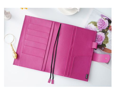 Moterm Firm Pebbled Grain Leather A5 A6 B6 Weeks Fuchsia Rose Color Genuine Cowhide Planner Rings Notebook Cover Diary Agenda Organizer Journey
