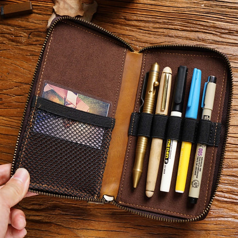 Genuine Leather Pencil Case Pen Hold Holder Organizer Hand Made Zipper Nature Cowhide Pencilcase Stationery Storage Bag
