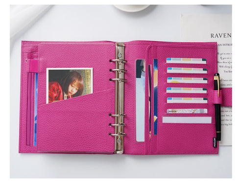Moterm Firm Pebbled Grain Leather A5 A6 B6 Weeks Fuchsia Rose Color Genuine Cowhide Planner Rings Notebook Cover Diary Agenda Organizer Journey