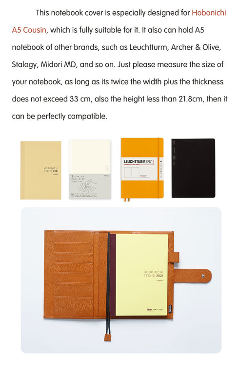 Moterm Original Series A5 Plus Cover for Hobonichi Cousin A5 Notebook Planner Organizer Agenda