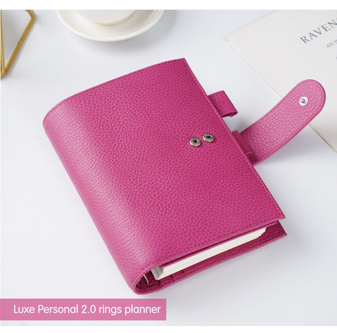 Moterm Firm Pebbled Grain Leather A5 A6 B6 Weeks Fuchsia Rose Color Genuine Cowhide Planner Rings Notebook Cover Diary Agenda Organizer Journey