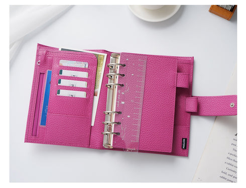 Moterm Firm Pebbled Grain Leather A5 A6 B6 Weeks Fuchsia Rose Color Genuine Cowhide Planner Rings Notebook Cover Diary Agenda Organizer Journey