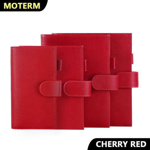 Moterm Firm Pebbled Grain Leather A5 A6 B6 Weeks Cherry Red Color Genuine Cowhide Planner Rings Notebook Cover Diary Agenda Organizer Journey