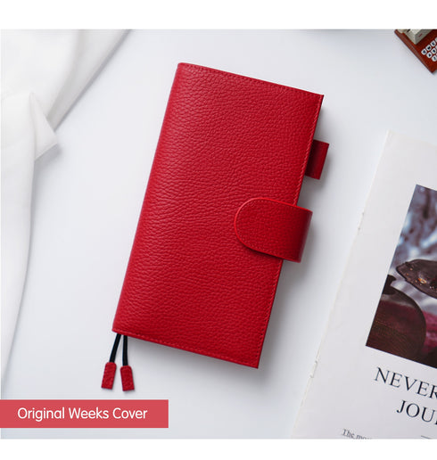 Moterm Firm Pebbled Grain Leather A5 A6 B6 Weeks Cherry Red Color Genuine Cowhide Planner Rings Notebook Cover Diary Agenda Organizer Journey