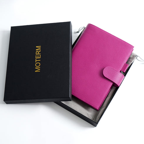 Moterm Firm Pebbled Grain Leather A5 A6 B6 Weeks Fuchsia Rose Color Genuine Cowhide Planner Rings Notebook Cover Diary Agenda Organizer Journey