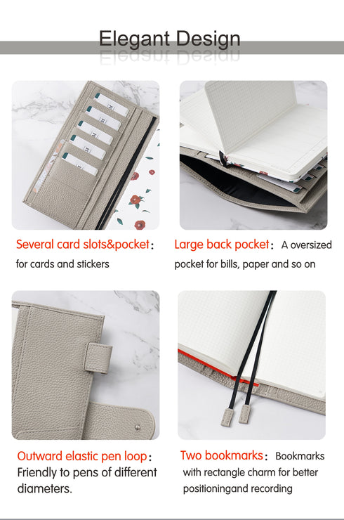 Moterm Pebbled Leather Original Weeks Cover for Hobonichi and Skinny Mini Happy Planner with Back Pocket and Double Clasps Diary