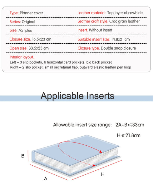 Moterm A5 CROC GRAIN Genuine Leather Original Notebook Cover Diary Planner Croc Grain Organizer