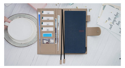 Moterm Pebbled Leather Original Weeks Cover for Hobonichi and Skinny Mini Happy Planner with Back Pocket and Double Clasps Diary