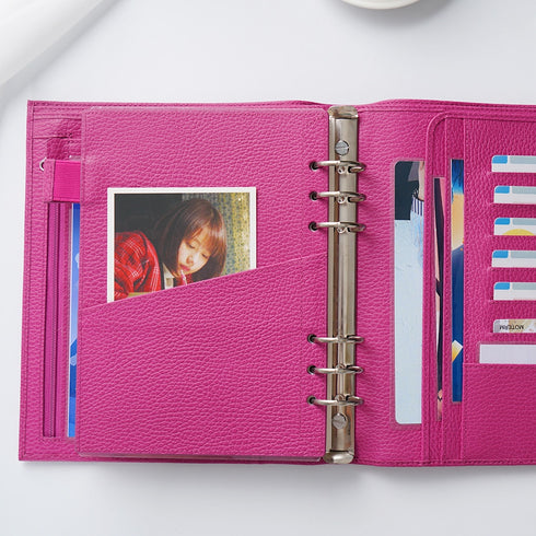 Moterm Firm Pebbled Grain Leather A5 A6 B6 Weeks Fuchsia Rose Color Genuine Cowhide Planner Rings Notebook Cover Diary Agenda Organizer Journey