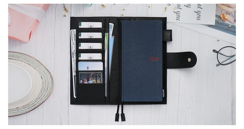 Moterm Pebbled Leather Original Weeks Cover for Hobonichi and Skinny Mini Happy Planner with Back Pocket and Double Clasps Diary
