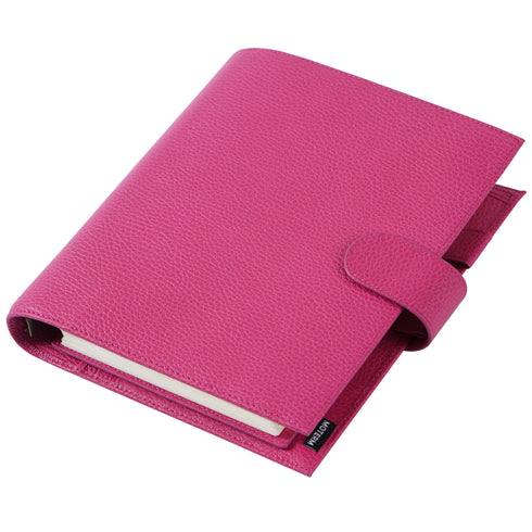 Moterm Firm Pebbled Grain Leather A5 A6 B6 Weeks Fuchsia Rose Color Genuine Cowhide Planner Rings Notebook Cover Diary Agenda Organizer Journey
