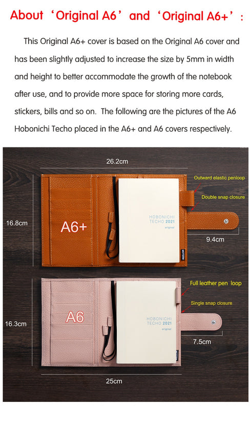 Moterm Original Series A6 Plus Cover for A6 Stalogy Notebook Genuine Pebbled Grain Cowhide Planner