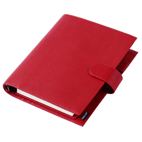 Moterm Firm Pebbled Grain Leather A5 A6 B6 Weeks Cherry Red Color Genuine Cowhide Planner Rings Notebook Cover Diary Agenda Organizer Journey