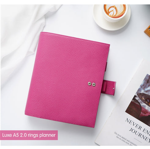 Moterm Firm Pebbled Grain Leather A5 A6 B6 Weeks Fuchsia Rose Color Genuine Cowhide Planner Rings Notebook Cover Diary Agenda Organizer Journey