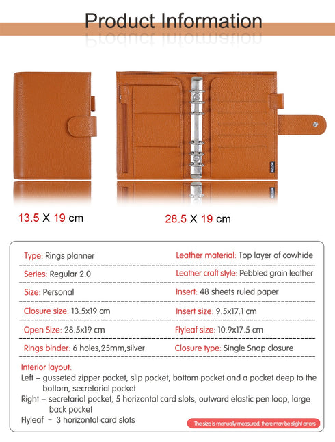 Moterm Genuine Leather Regular Personal Size Planner with 25MM Binder Rings Notebook Agenda Organizer Diary Journal