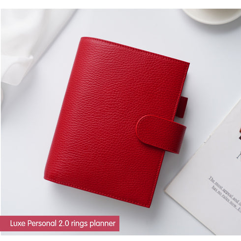 Moterm Firm Pebbled Grain Leather A5 A6 B6 Weeks Cherry Red Color Genuine Cowhide Planner Rings Notebook Cover Diary Agenda Organizer Journey