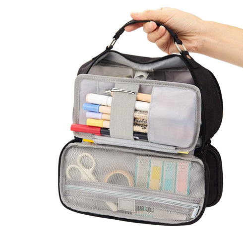 BLACK Extra Large Canvas Pen Case Pencil Case Storage Case Pencil Case Sectional Pen Case