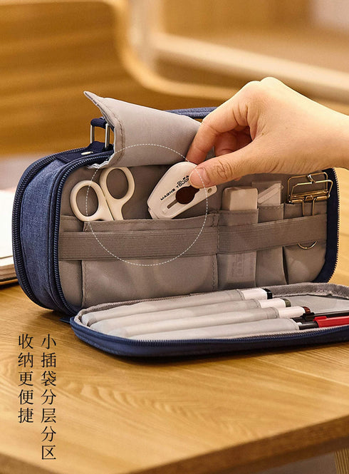 BLACK Extra Large Canvas Pen Case Pencil Case Storage Case Pencil Case Sectional Pen Case