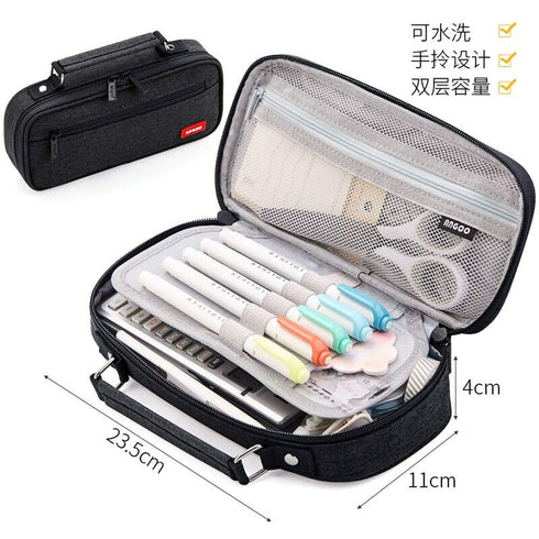 BLACK Extra Large Canvas Pen Case Pencil Case Storage Case Pencil Case Sectional Pen Case