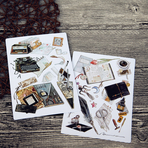 Fountain Pen Quill Ink Retro Steampunk Antique Typewriter Watercolor Ephemera Postcards