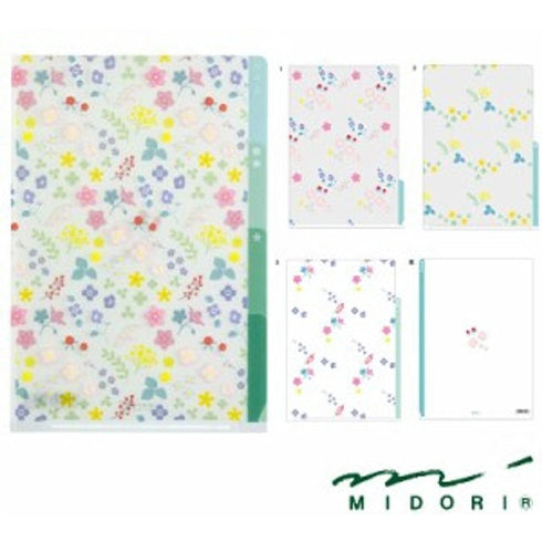 Midori MD A4 3 Pocket Clear Folder | Wildflower Kawaii