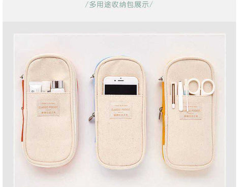 ANGOO LIGHT BLUE Expandable Canvas Pen Case Pencil Case Expandable Case Storage Case