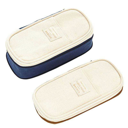 ANGOO LIGHT BLUE Expandable Canvas Pen Case Pencil Case Expandable Case Storage Case