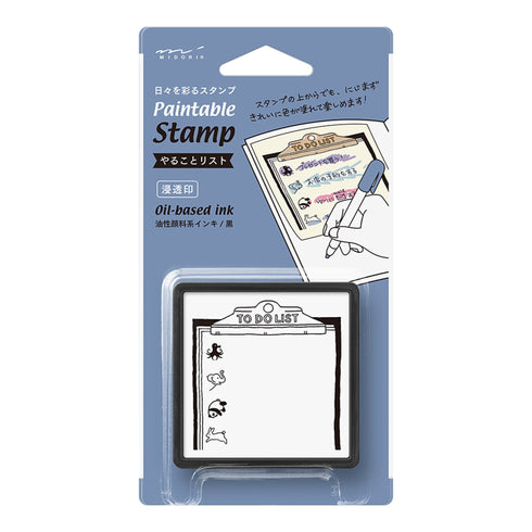 Midori Square Paintable Stamp Re-Inkable Self-Inking Stamp | TO DO LIST Blue Package