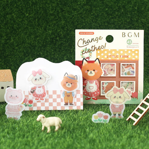 BGM Premium Die-Cut Flake Okigae "Change clothes" Farm Animal Little Farm Animal Stickers | FF028