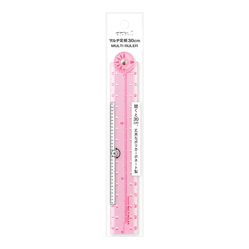 MIDORI PINK Clear Polycarbonate FOLDING Multi Ruler | 30cm