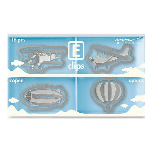 MIDORI E-Clip Etching Clip Aerial Vehicle Plane Balloon Dirigible Paper Clips