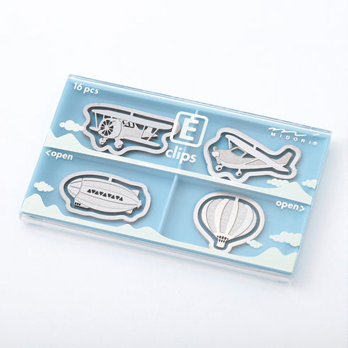MIDORI E-Clip Etching Clip Aerial Vehicle Plane Balloon Dirigible Paper Clips
