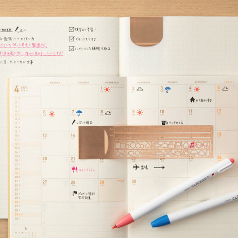 Midori CLIP RULER Stencil Template Bujo Template Metal Bookmark | Rose Gold Copper